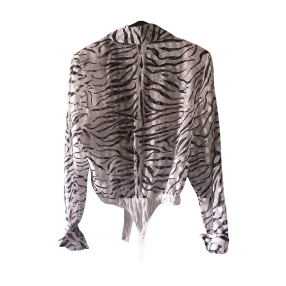 Women's L Cache Tiger Striped Chiffon Bodysuit - Picture 5 of 17
